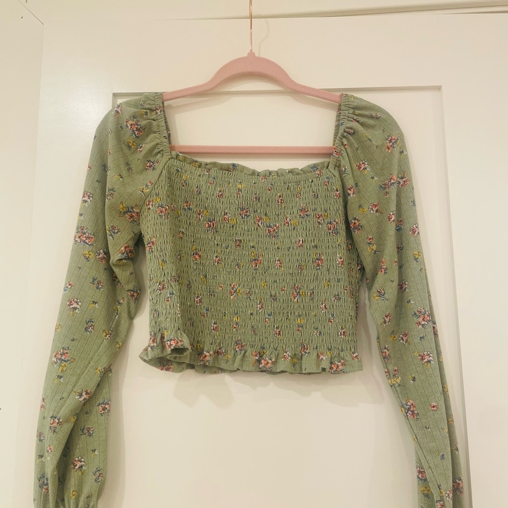 Floral Green Smocked Women's  Crop Top